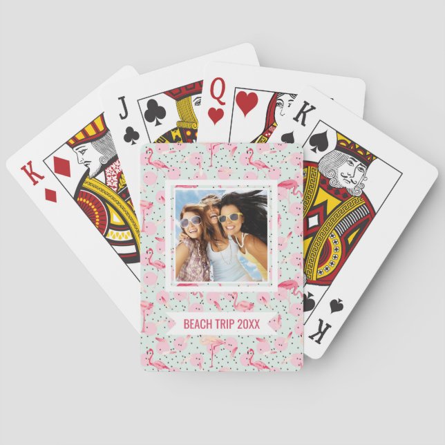Add Your Name | Flamingo Feathers On Polka Dots Playing Cards (Back)
