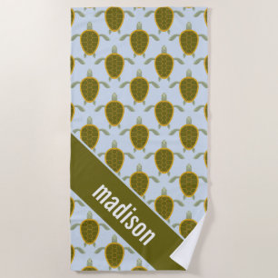Add Your Name   Flock Of Sea Turtles Pattern Beach Towel