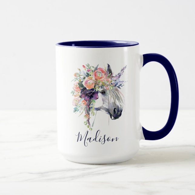 Add Your Name | Floral Dressed Unicorn Mug (Right)