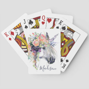 Add Your Name   Floral Dressed Unicorn Playing Cards