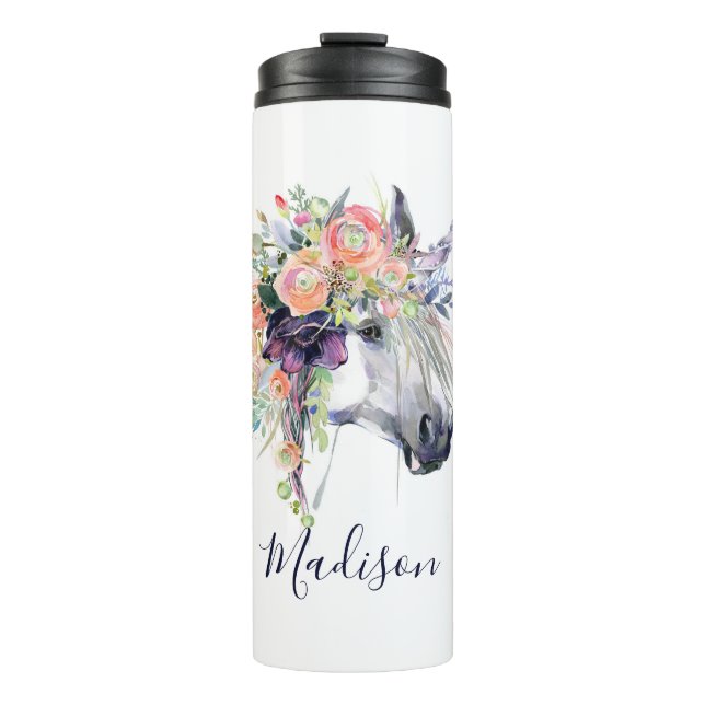 Add Your Name | Floral Dressed Unicorn Thermal Tumbler (Front)