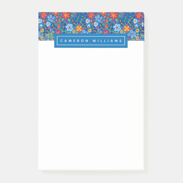 Add Your Name | Floral Embroidery Pattern Post-it Notes (Front)