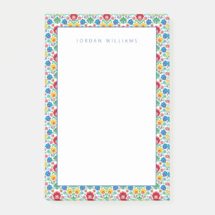Add Your Name   Floral Heart Folk Art Pattern Post-it Notes