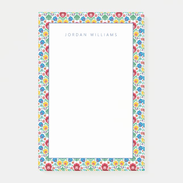 Add Your Name | Floral Heart Folk Art Pattern Post-it Notes (Front)