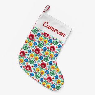 Add Your Name Floral Heart Folk Art Pattern Small Christmas Stocking
