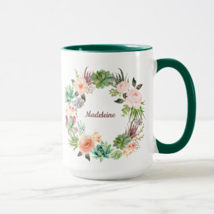 Add YOUR NAME Floral Succulent Wreath Mug