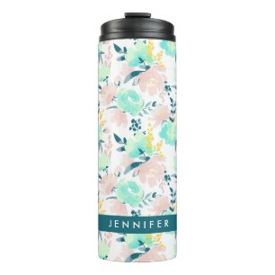Add Your Name Floral Watercolor Pattern Thermal Tumbler