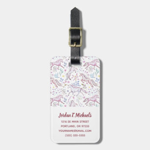 Add Your Name   Floral Watercolor Unicorn Luggage Tag