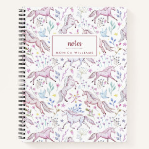 Add Your Name   Floral Watercolor Unicorn Notebook
