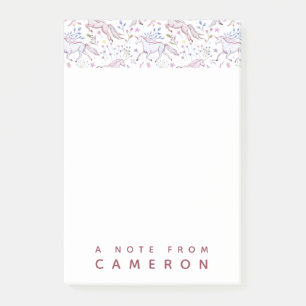 Add Your Name Floral Watercolor Unicorn Post-it Notes