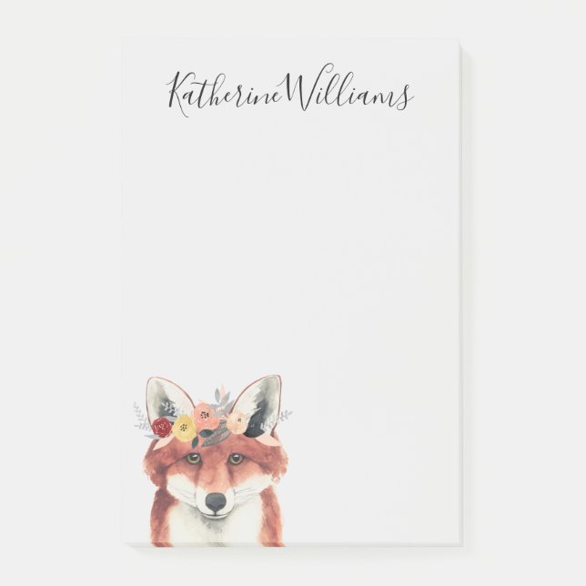 Add Your Name | Flower Crown Forester Fox Post-it Notes (Front)