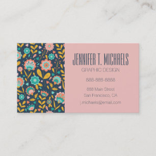 Add Your Name Folk Art Flower Pattern Business Card
