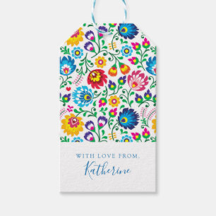 Add Your Name Folk Art Flower Pattern Gift Tags