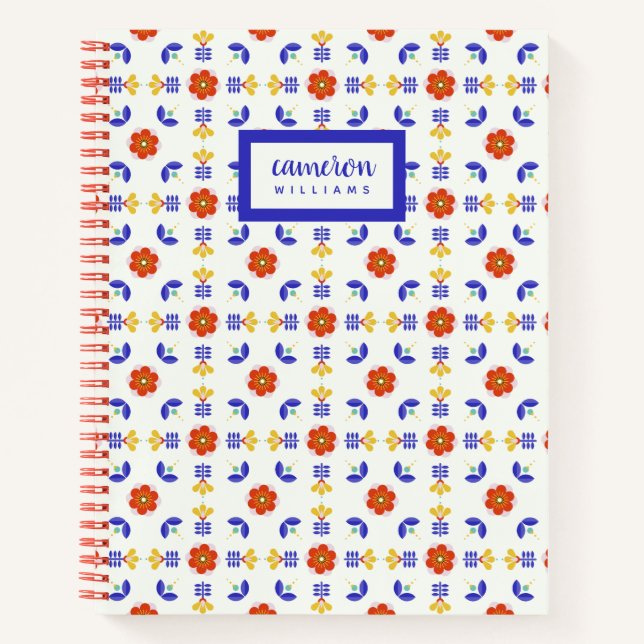 Add Your Name | Folk Art Neon Flower Geometric Notebook (Front)