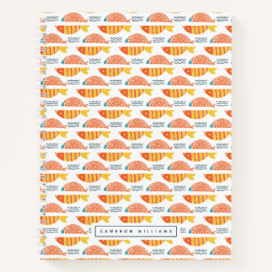 Add Your Name   Folk Art Swimming Fish Pattern Notebook