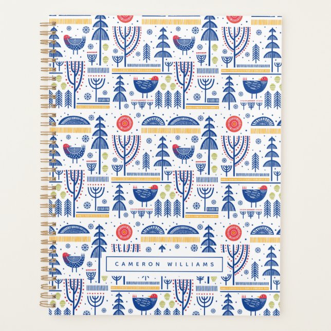 Add Your Name | Folk Art Winter Bird Pattern Planner (Front)