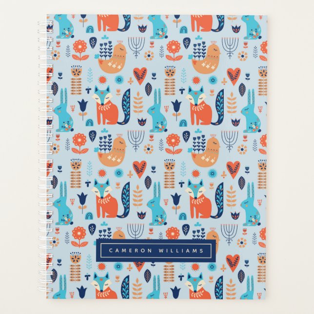 Add Your Name | Folk Art Woodland Animal Pattern Planner (Front)