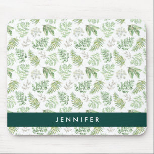 Add Your Name   Forest Greenery Pattern Mouse Mat