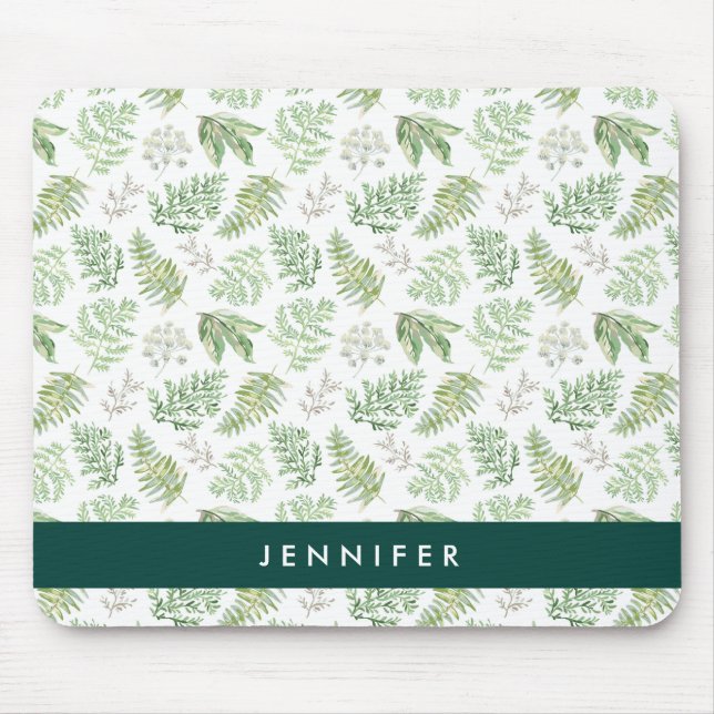 Add Your Name | Forest Greenery Pattern Mouse Mat (Front)