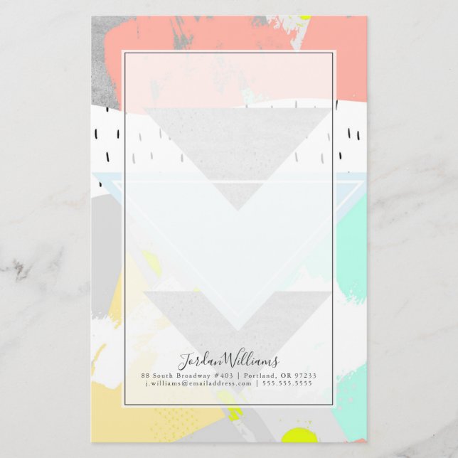 Add Your Name | Geometric Art Print Stationery (Front)