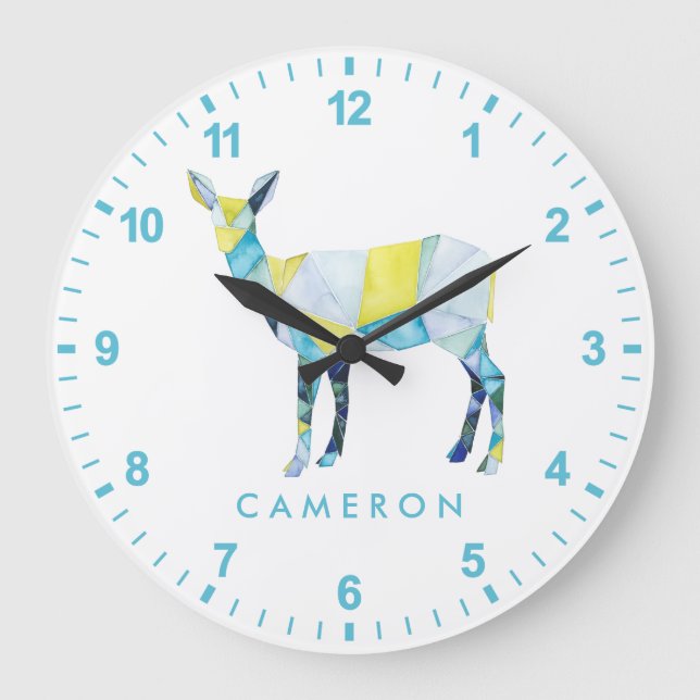 Add Your Name | Geometric Deer Animal Large Clock (Front)