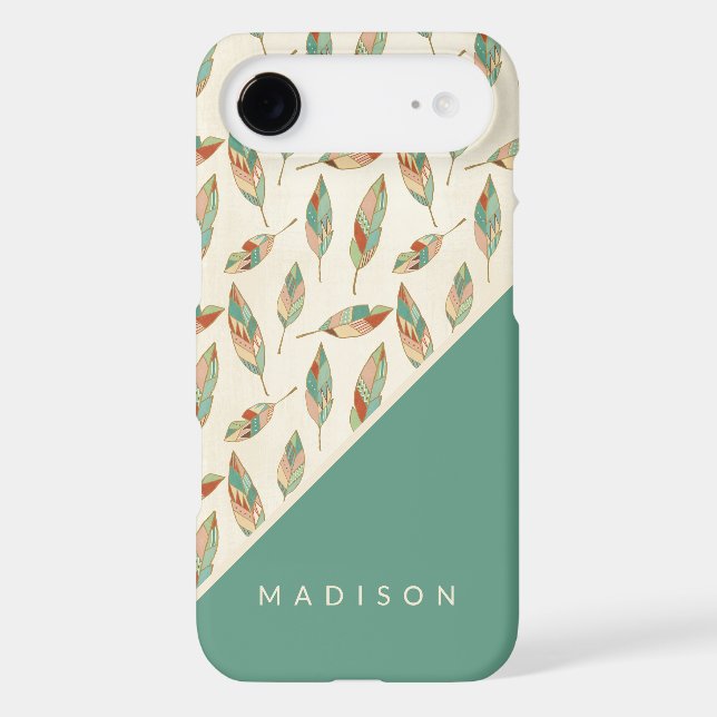 Add Your Name | Geometric Feather Pattern Case-Mate iPhone Case (Back)