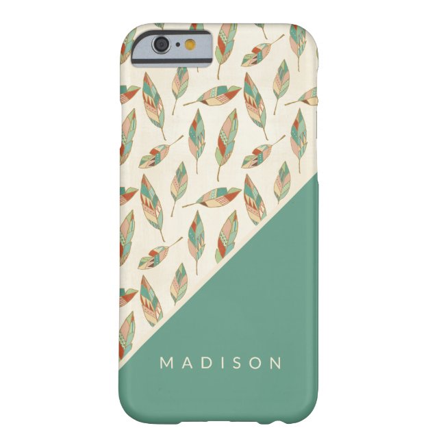 Add Your Name | Geometric Feather Pattern Case-Mate iPhone Case (Back)