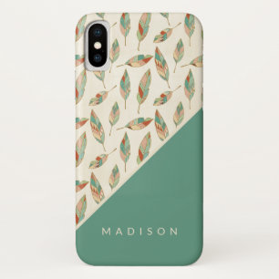Add Your Name   Geometric Feather Pattern iPhone X Case