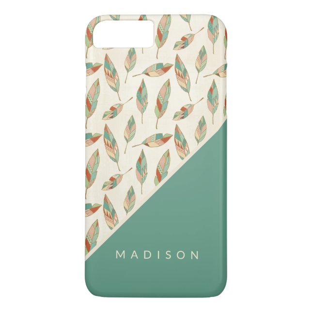 Add Your Name | Geometric Feather Pattern Case-Mate iPhone Case (Back)