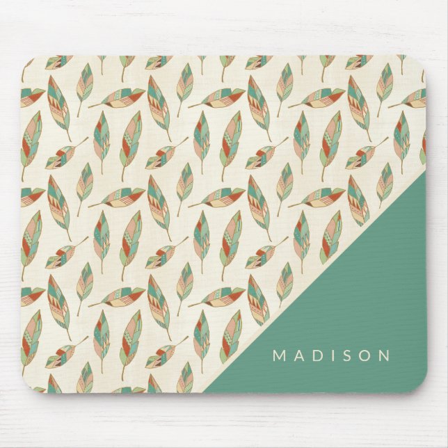 Add Your Name | Geometric Feather Pattern Mouse Mat (Front)