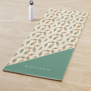 Add Your Name   Geometric Feather Pattern Yoga Mat