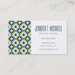 Add Your Name   Geometric Gold & Blue Pattern Business Card