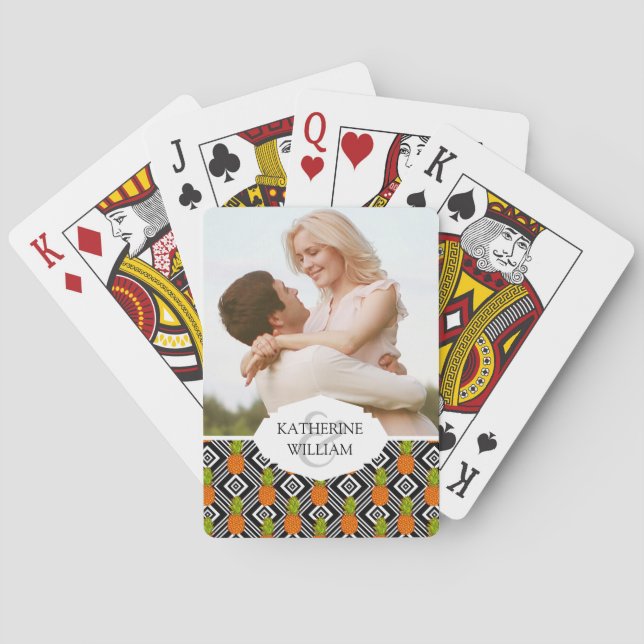 Add Your Name | Geometric Pineapples Playing Cards (Back)