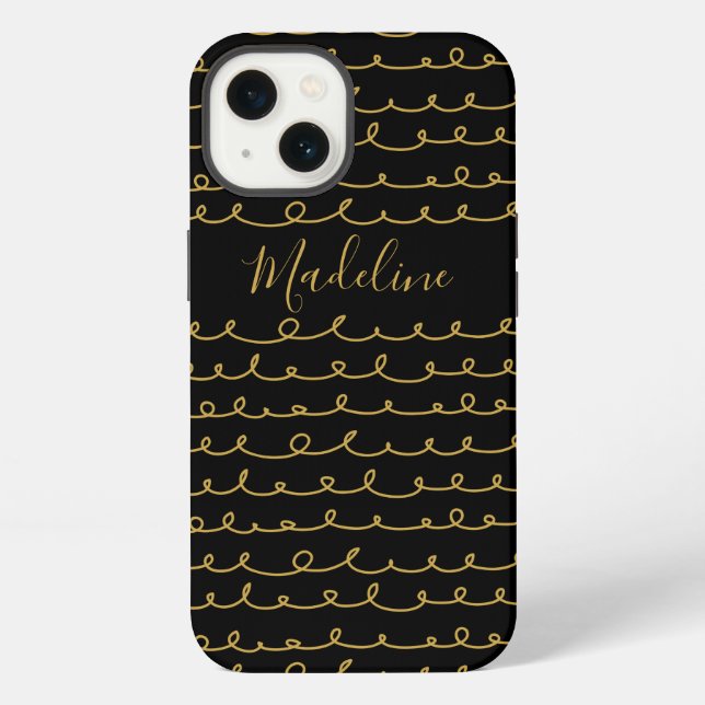 Add Your Name | Gold Doodle Pattern iPhone Case (Back)