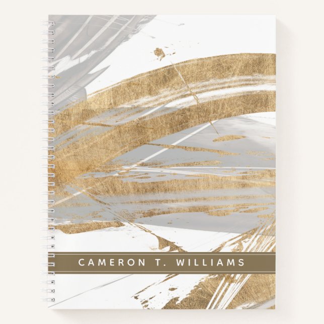 Add Your Name | Gold & Grey Notebook (Front)