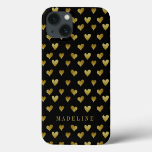 Add Your Name   Gold Heart Pattern iPhone 13 Case