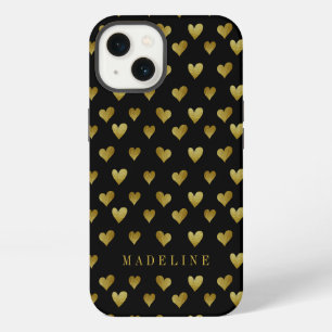Add Your Name Gold Heart Pattern iPhone 13 Case