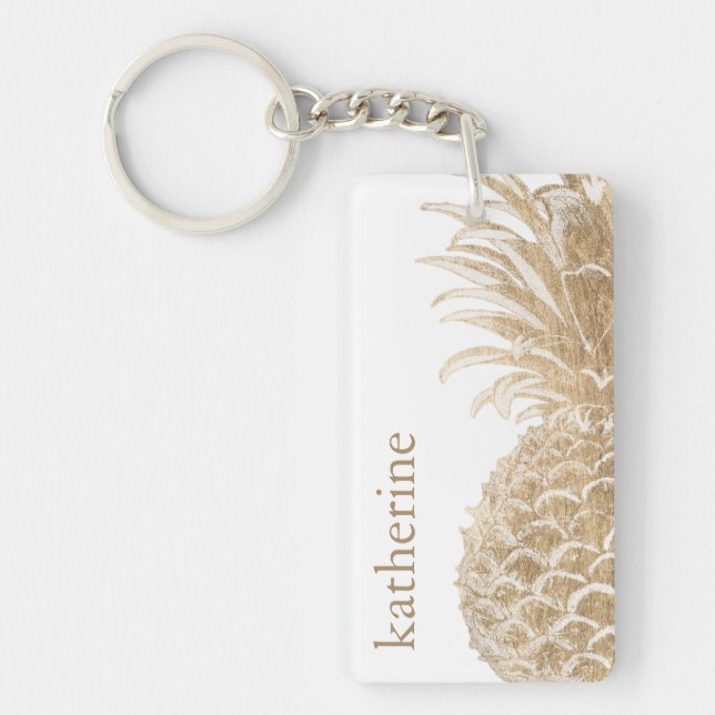 Add Your Name | Gold Tropical Pinneapple Key Ring (Front)