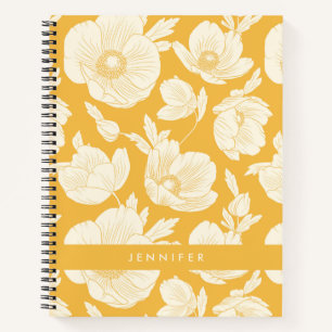 Add Your Name   Golden Flower Pattern Notebook
