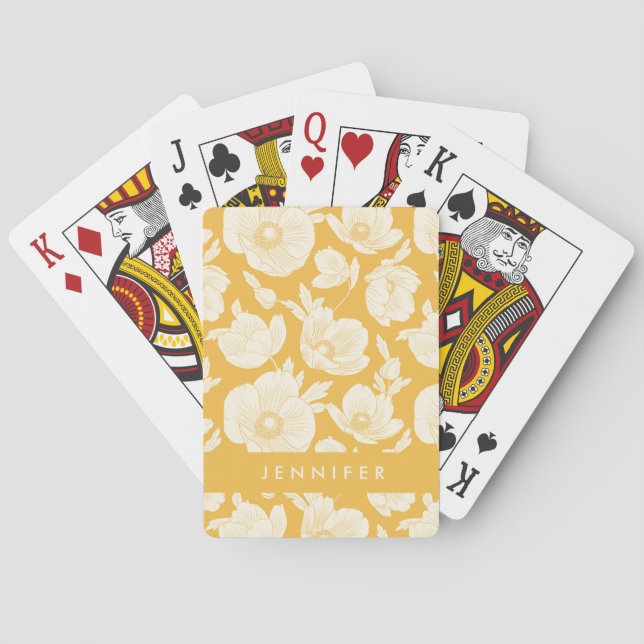 Add Your Name | Golden Flower Pattern Playing Cards (Back)