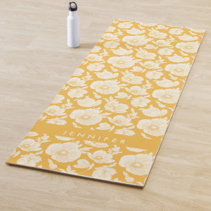 Add Your Name Golden Flower Pattern Yoga Mat