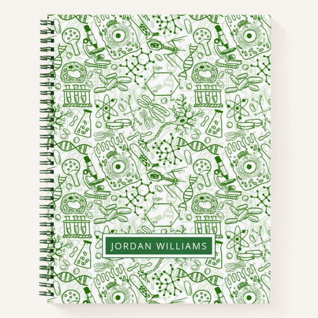 Add Your Name | Green Biology Pattern Notebook (Front)