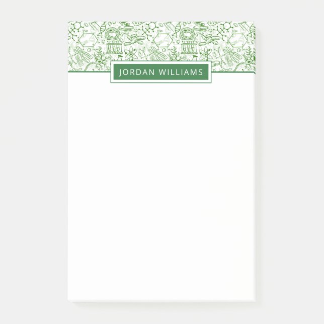 Add Your Name | Green Biology Pattern Post-it Notes (Front)