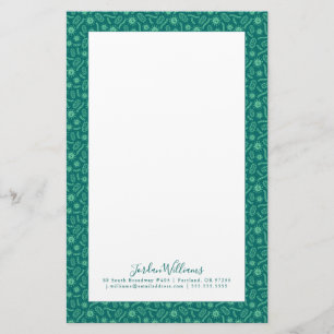 Add Your Name Green Microbes Pattern Stationery