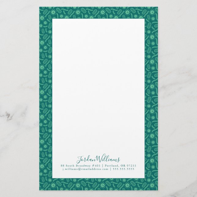 Add Your Name | Green Microbes Pattern Stationery (Front)