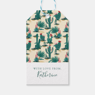 Add Your Name   Green & Red Cactus Pattern Gift Tags