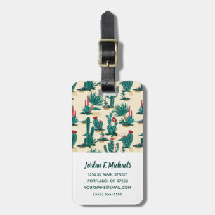 Add Your Name Green & Red Cactus Pattern Luggage Tag