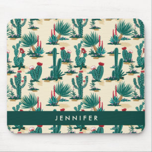 Add Your Name Green & Red Cactus Pattern Mouse Mat