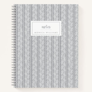 Add Your Name Grey Hand Drawn Chevron Pattern Notebook