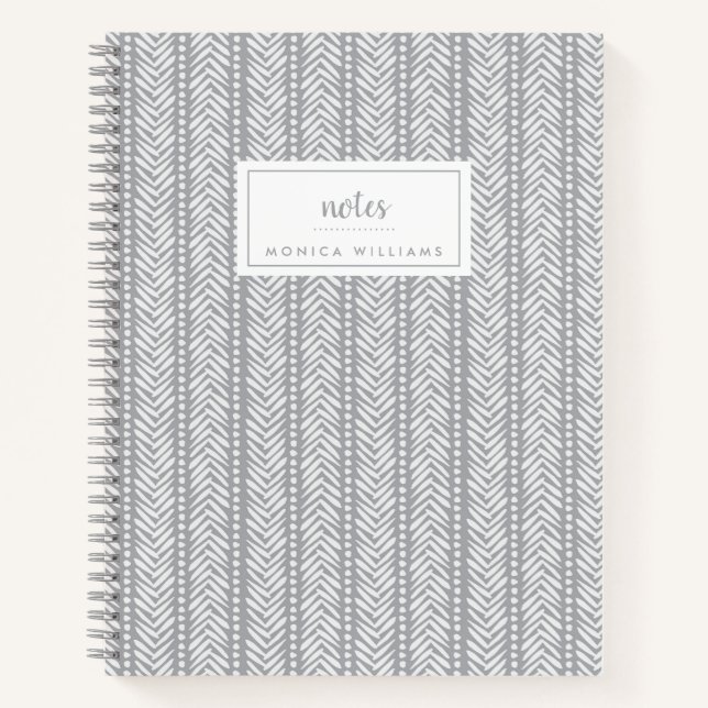 Add Your Name | Grey Hand Drawn Chevron Pattern Notebook (Front)
